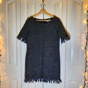 Cupcakes and Cashmere Black Tweed Fringe Shift Dress Size S